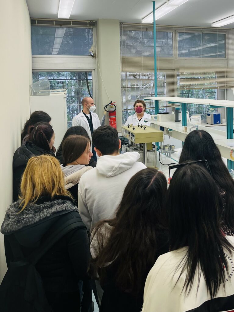 Group of young students are watching Maria and Jonas presenting in a laboratory.